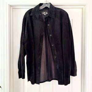 Vtg black suede shirt jacket, Leathers by Toby, L